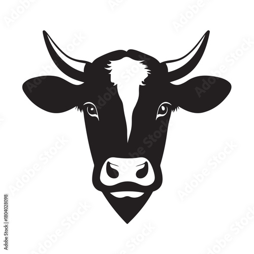 cow head in silhouette, Detailed black and white sketch of a cow head in silhouette style,  cow head with horns and expressive eyes silhouette vector