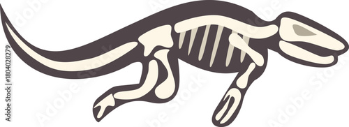Fossilized skeleton of prehistoric reptile running, paleontology and archeology concept