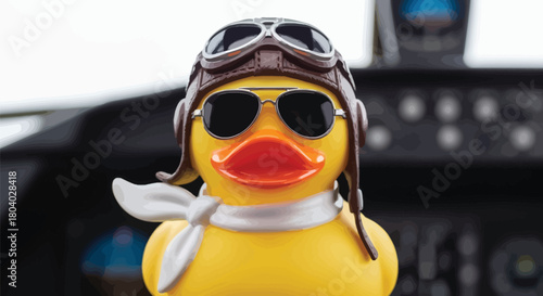 Rubber duck pilot wearing aviator goggles and scarf in an airplane cockpit