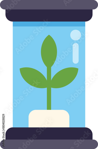 Laboratory experiment showing a small plant growing inside a test tube, representing biotechnology, genetic engineering, and scientific research