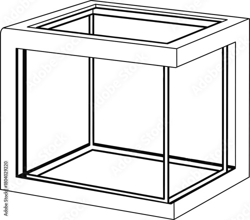 Empty glass display case with white frame on a neutral background illustration