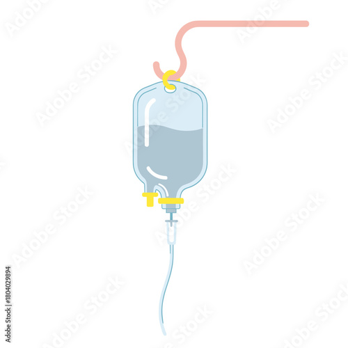 Saline drip bag hanging on white background for medical use  