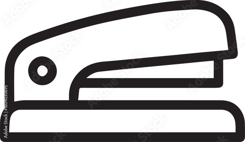 A simple, minimalistic line-art illustration of a staple gun, perfect for conveying ideas related to office supplies and business, depicted with clarity and precision.