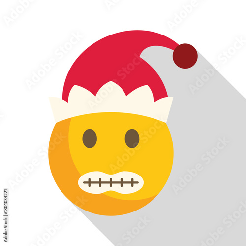 Yellow christmas emoji wearing a santa hat with its mouth shut, symbolizing secret keeping during the festive season