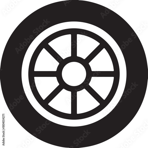 Black car wheel icon vector illustration of an auto tire with rim and alloy for transportation and vehicle design