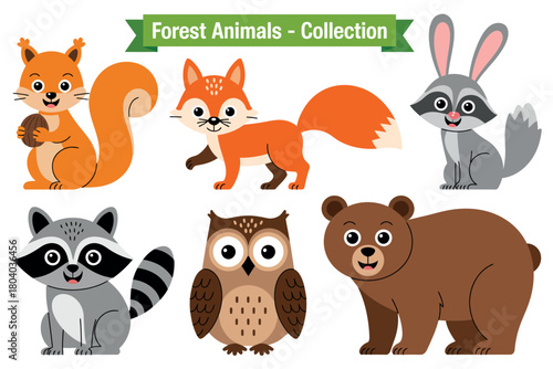 A charming collection of cute and friendly forest animals are presented in a delightful illustration.