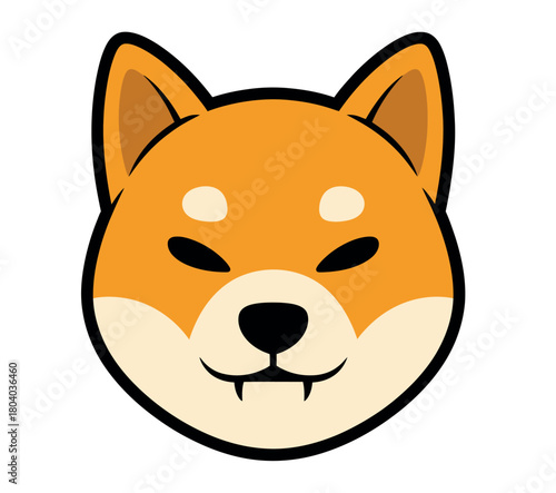 A stylized cartoon portrait of a Shiba Inu dog with a mischievous grin and outlined features on a white background.