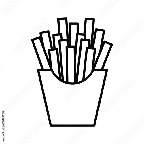 Simple outline icon of french fries in a paper container