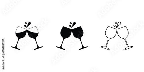 Minimal wine glasses clinking together on white background