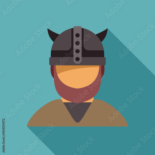 Modern flat design illustration of a viking warrior wearing a horned helmet and sporting a beard