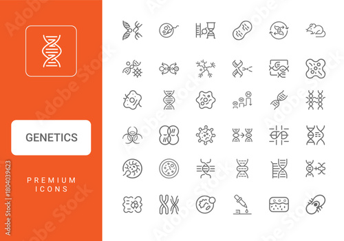 genetic biology science research biotechnology vector line icon collection