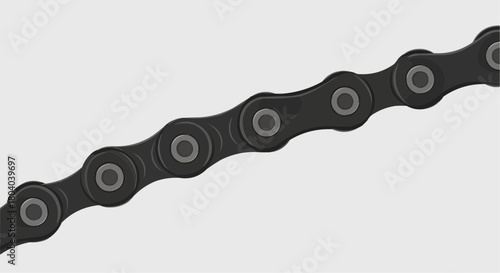 Close-up illustration of a dark grey bicycle chain with links and rollers, shown diagonally on a plain background.