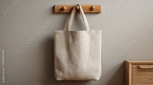 Eco cotton tote bag mockup on hook a stylish approach to eco-friendly branding