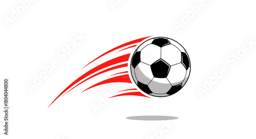 Soccer ball with red motion trails isolated on white background