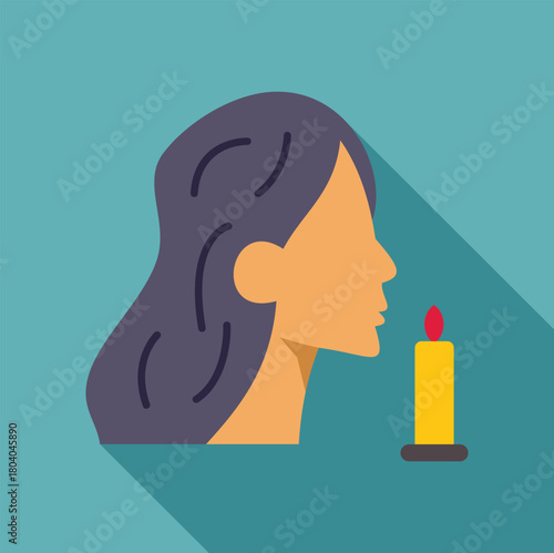Profile of a woman smelling a burning candle, enjoying aromatherapy