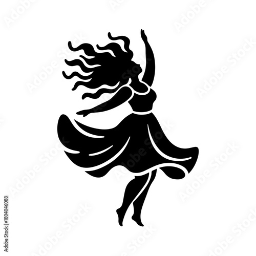 Black and White Illustration of a Woman Dancing Gracefully