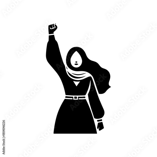 Black and White Illustration of a Woman on a Justice Pose