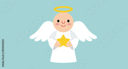 Cute Cartoon Christmas Angel with Gift Box