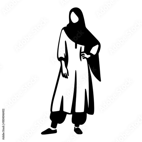 Black and White Illustration of a Woman on a Confident Pose