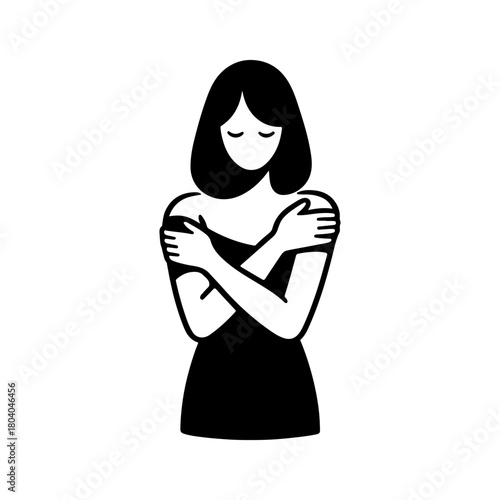 Black and White Illustration of a Woman Portraying Self Love