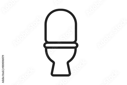 Minimalist black outline icon of a modern toilet bowl and tank