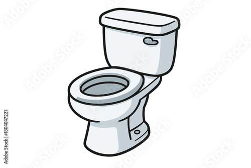 White ceramic toilet bowl with tank and flush handle