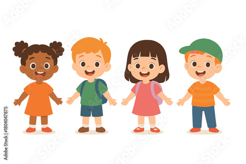 Diverse group of happy elementary school children standing together