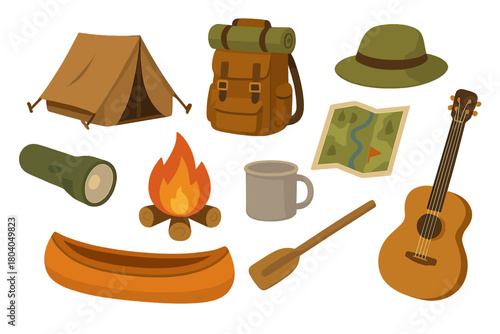 Essential icons for outdoor camping and hiking adventures