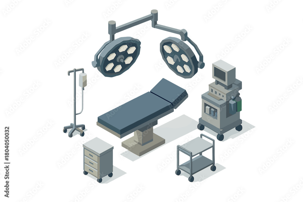 Fototapeta premium Isometric medical equipment and furniture for operating room setting