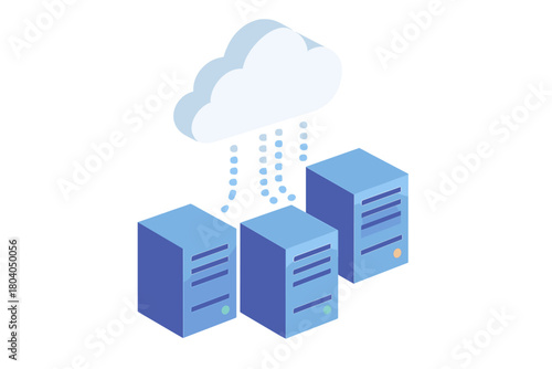 Isometric cloud data storage and server rack connection concept