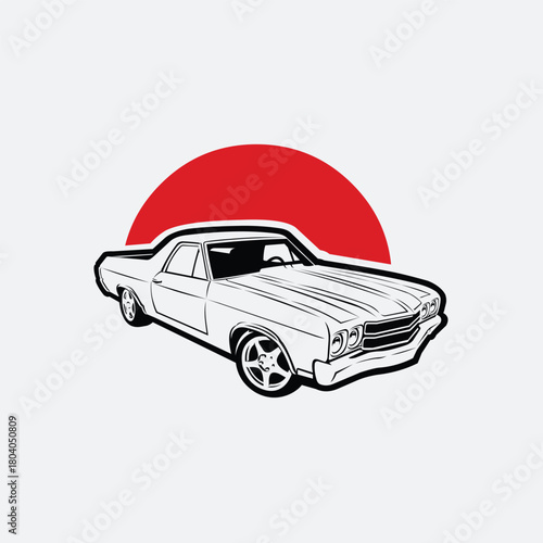 Classic American Muscle Car Pickup Truck UTE Hotrod Vector Logo Icon Illustration Isolated