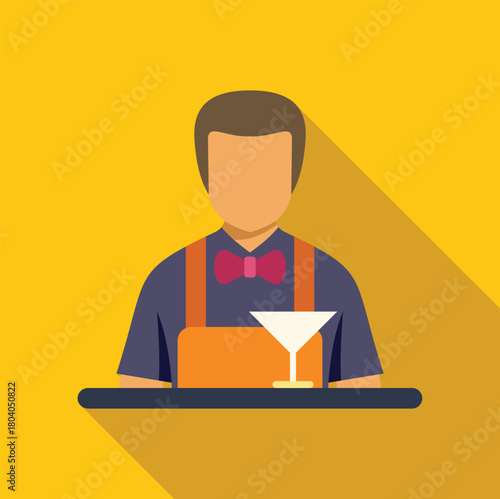 Bartender wearing apron and bow tie preparing cocktail behind bar counter