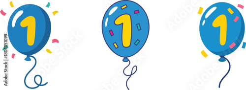 Three blue balloons with the number one isolated on, perfect for a birthday
