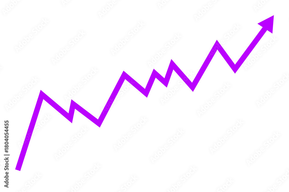 Naklejka premium Purple line graph going upward with an arrow isolated on transparent background for growth templates