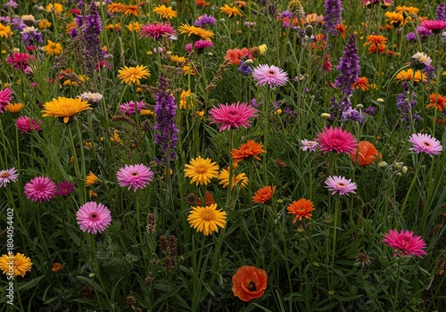 Wallpaper Mural A vibrant array of diverse wild blossoms thriving together, showcasing rich botanical variety and ecological balance in nature's garden ,summer ,vibrant ,sustainability Torontodigital.ca