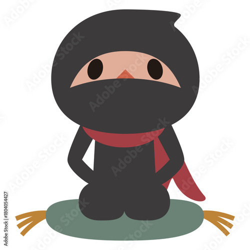 座布団に座って一服するかわいい忍者のシンプルなベクターイラスト