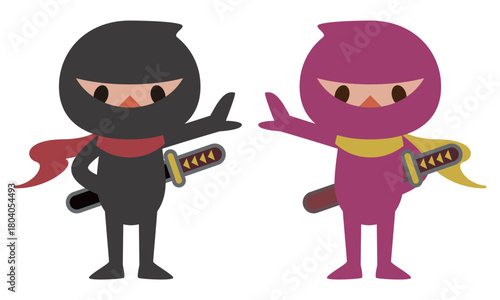 仲良しの忍者とくノ一のペアイラスト 日本の歴史と文化