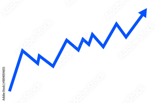  Blue line graph going upward with an arrow isolated on transparent background  for growth templates
