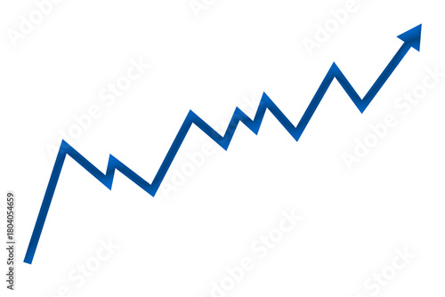 Dark blue line graph going upward with an arrow isolated on transparent background  for growth templates

