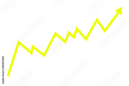 Yellow line graph going upward with an arrow isolated on transparent background  for growth templates
