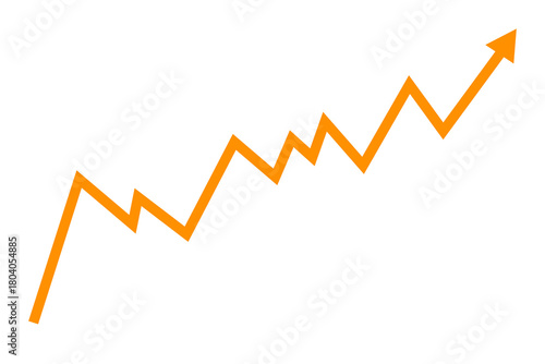 Orange line graph going upward with an arrow isolated on transparent background  for growth templates
