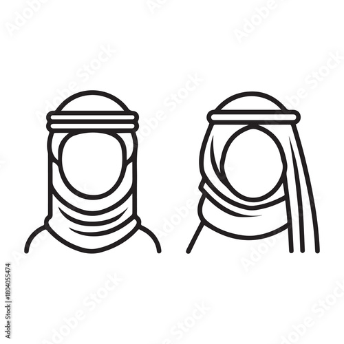 Islamic men and women icon character outline. Arabic vector design.