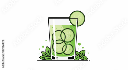 Fresh Cucumber Lime Refresher Cocktail Illustration
