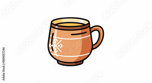 Rustic Wooden Tankard Filled with Warm Beverage Icon on White Background