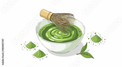 Matcha Green Tea in Glass Bowl with Chasen