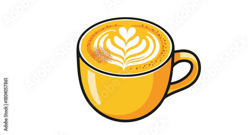 Vibrant Cartoon Coffee Cup with Latte Art