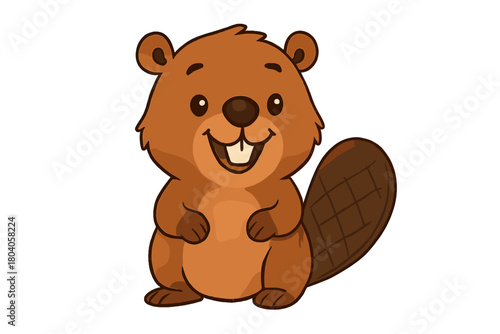 Charming cartoon beaver character with prominent incisors and broad tail