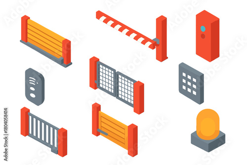 Isometric icons for automatic security barriers and access gate systems