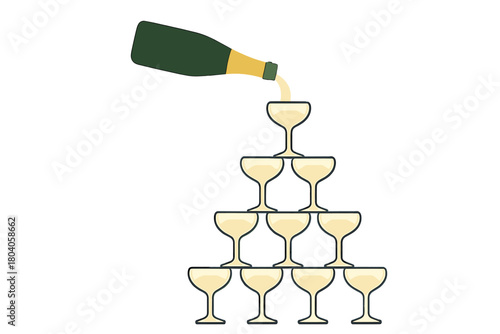 Champagne tower pouring into coupe glasses pyramid celebration concept