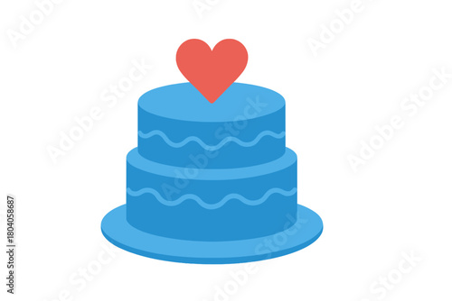 Two tier blue celebration cake with red heart topper
